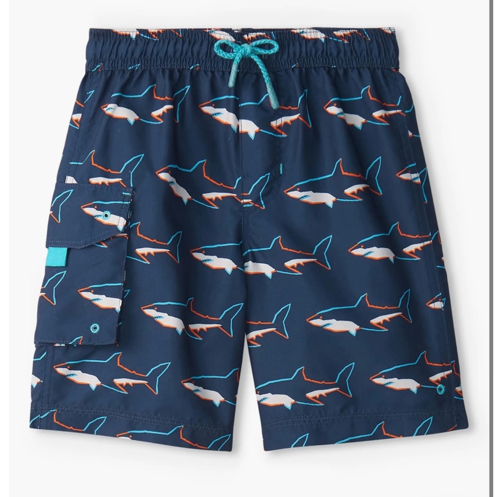 Kids Shark Print Swim Shorts - Navy